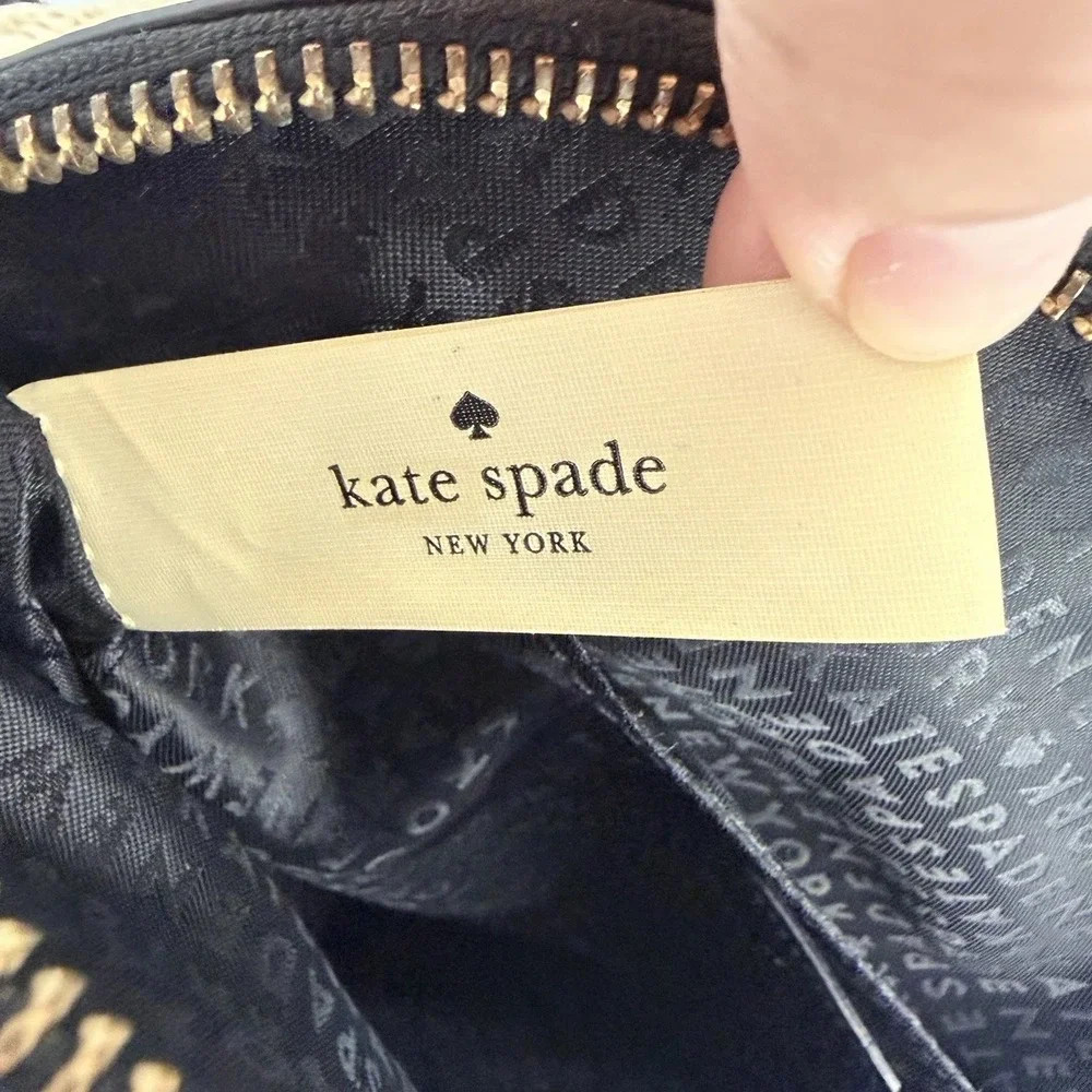 Kate Spade Reiley Straw Dome Satchel Crossbody Bag Cream Black Leather Woven